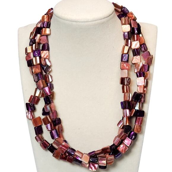 Triple Strand Purple Beaded Necklace 14" Unsigned Lobster Closure - Picture 1 of 4